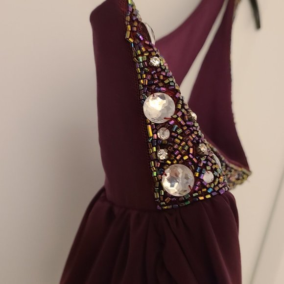 Vintage from early 2000s. Plum/ wine/ purple Ruched body con one shoulder dress - Picture 3 of 7